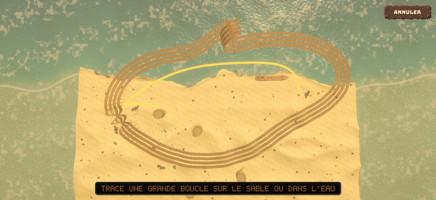 Un circuit tracé au doigt sur la plage, vu de dessus